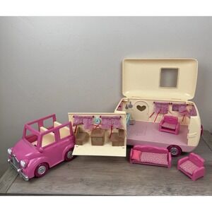 Li'l Woodzeez Happy Camper Car Set Furniture RV Travel Trailer Battat Toy Pink